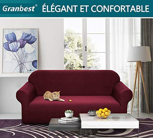 Granbest - Copridivano impermeabile a 3 posti con braccioli, rivestimento per divano estensibile Jacquard per soggiorno (3 posti, rosso Vineux)