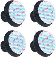 Strisce blu pastello di ciliegie rosse dell'acquerello Pomelli per Porta Set di 4 Pomelli per Mobili Manopole per Cassetti Cucina Armadio Vetro
