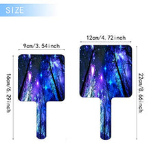 Specchio a mano, nero alberi viola blu spazio quadrato palmare specchio con maniglia per trucco casa salone di viaggio uso 9 cm L x 16 cm L