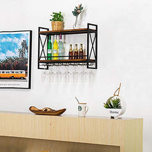 JHGJBJ Metallo Vino Rack, Stile Industrial Supporto a Parete di Vetro Vino attaccatura Ferro battuto, Legno massello portabottiglie Doppio Strato con trogolo Vetro di Vino (Size : 60cm)