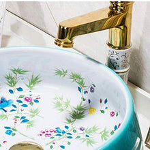 Jgophu - Lavabo da bagno, in porcellana, motivo: uccelli e vasi di fiori