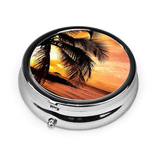 Scatola rotonda per medicina portatile, mini pillole in metallo, dispenser per pillole, borsa da tasca, regalo da viaggio, spiaggia e tramonto