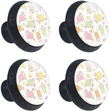 Modello di pecorelle rosa giallo verde carino Pomelli per Porta Set di 4 Pomelli per Mobili Manopole per Cassetti Cucina Armadio Vetro
