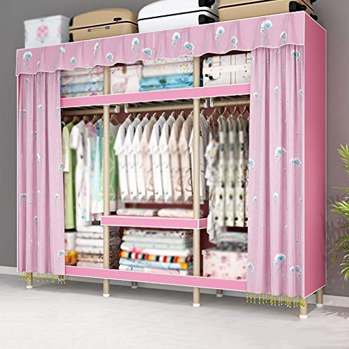 wardrobe Armadio Combinato, Armadio Pensile Doppio in Tessuto per Uso Domestico, Tenda Posteriore in Filato Anteriore, Senza Tenda Tipo Cerniera, 163 × 50 × 180 Cm