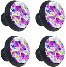 Viola Rosy Pink White Little Daisy Flower Pomelli per Porta Set di 4 Pomelli per Mobili Manopole per Cassetti Cucina Armadio Vetro
