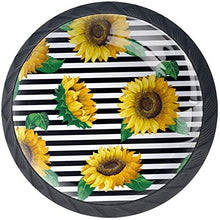 Girasoli gialli strisce bianche nere Pomelli per Porta Set di 4 Pomelli per Mobili Manopole per Cassetti Cucina Armadio Vetro