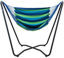 AMANKA Set Sostegno di Acciaio 175x100x155cm incl Amaca di Cotone per sedersi sdraiarsi Max 150Kg a Righe Blu Verdi