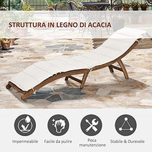Outsunny Lettino Prendisole Richiudibile, Sdraio da Giardino in Legno Pieghevole con Materassino Bianco Crema 191x54x60.5cm