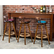 Sgabello Da Bar In Legno Massello Sedia Da Bar Girevole Retrò, Con Sedile Rotondo E Schienale Basso, Per Colazione, Pranzo, Bancone Della Cucina, Sgabello Alto, Carico 180 Kg (8 Colori)(Color:viola)