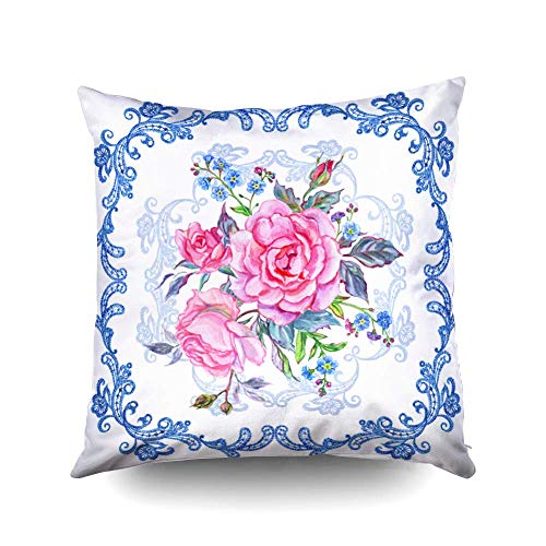 Kris.D Fodera per Cuscino di tiro per Divano, Fodera per Cuscino Decorativa Quadrata di tiro 18X18 Pollici, Fodere per Cuscino Mazzo di Rose Rosa e scordatura di Stampa Cerniera invisibiledi casa