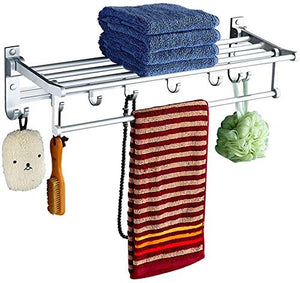 qiuqiu Portasciugamani Pieghevole Portasciugamani A Parete in Alluminio Creativo Mensola per Hotel con 7 Ganci Accessori per Il Bagno-60cm