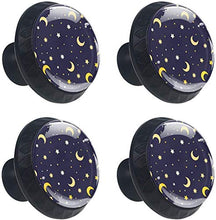 Motivo a stelle luna gialla blu scuro Pomelli per Porta Set di 4 Pomelli per Mobili Manopole per Cassetti Cucina Armadio Vetro