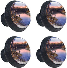 River Edge Deers and Sunset Scenery Pomelli per Porta Set di 4 Pomelli per Mobili Manopole per Cassetti Cucina Armadio Vetro