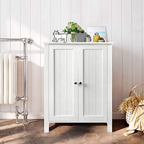 YJIIJY Armadietto Autoportante da Bagno, Mobiletto Multiuso Doppia Anta con Ripiani e 2 Porta, Armadietto Terra da Bagno Salvaspazio Ante in Legno Bianco Mobiletto sotto Il Lavello(80 x 60 x 30 CM)