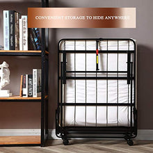 XJAXY Letto di Metallo Pieghevole con Materasso, Aggiuntivo Extra Letto per Gli Ospiti con Memory Foam Materasso E Portatile Telaio in Metallo su Ruote - Facile Bagagli - Risparmio di Spazio