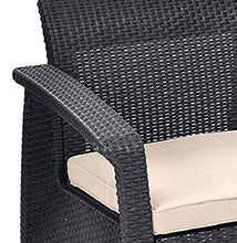 Keter Corfu Lounge Set, Mobili da Giardino con Divano 2 Posti, 2 Poltrone e Un Tavolino con Cuscini, Grafite, 50X168X75 Cm