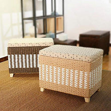 MAHFEI-Cestini Portaoggetti Tronco di Stoccaggio Intessuto Poggiapiedi in Rattan Multifunzione Tessitura A Mano Struttura in Legno Massello Buona capacità Portante Salotto, 4 Colori