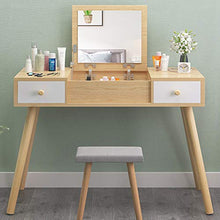 2-pollici-1 Specchiera Tavolo Cosmetici Con Sgabello Imbottito,Vanity Toeletta Da Trucco Con Flip Top Mirror,Multifunzione Scrivania Assemblaggio Facile,2 Cassetti-Naturale 100x45x112cm(39x18x44inch)