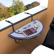 Anself Mosaico Tavolino Pieghevole da Balcone d'attaccatura Semicircolare Blu Bianca