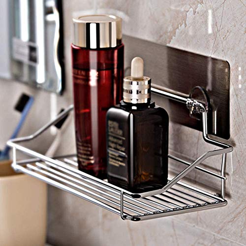 UWY Mensola del Bagno Senza Foratura Caddy per Doccia a Parete WC antiruggine Supporto di Scarico Argentato Staffa a 1 Livello Hotel Rettangolo Cesto portaoggetti mentale