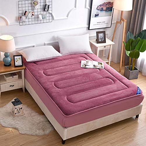 YXXCD Latte Velluto Copertura Materasso Letto Futon, Super Confortevole Tatami Materasso Mantieni Caldo Morbido Pieghevole Tappetino Domestico Letto-Rosso 150x200cm(59x78inch)