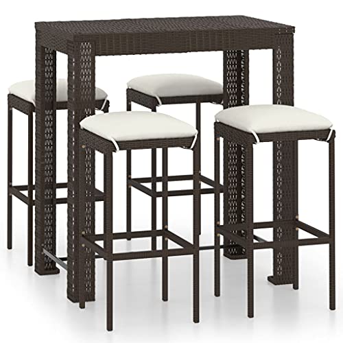 vidaXL Set da Bar da Giardino 5 pz con Cuscini in Polyrattan Marrone