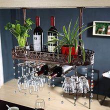 Portavini Portabottiglie in Ferro da Soffitto, Portabicchieri da Vino, Regolabile in Altezza, Espositore per Vino da Bar Ristorante, con Pendente in Cristallo