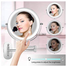 ZJBB Specchio Cosmetico Illuminato da Parete con Ingrandimento 10X, USB Ricaricabile Specchio Trucco, Specchio da Bagno Estensibile con Luce LED Regolabile per Spa e hotelPolished Chrome