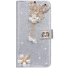 Saceebe Compatibile con iPhone 11 6.1 Custodia pelle Glitter Cover a libro Glitter Diamante Strass Flip Case [Custodia corona perla farfalla] Rhinestone Portafoglio Pelle Cover Morbido,argento