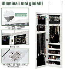 RELAX4LIFE Armadietto Portagioie con Specchio a Figura Intera ({con Striscia Luminosa Interna} 30x8,5x106cm, Bianco)