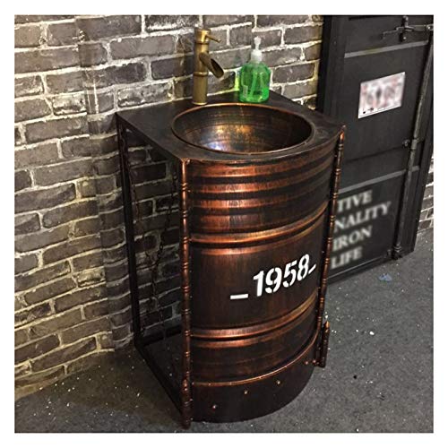 YRRA da Pavimento Bagno Mobiletto Bagno Sottolavabo, Stile Industriale Ferro battuto Mobile Bagno con Lavabo con Rubinetto e Scarico 20,8 x 17,7 x 32,2 Pollici,Red Copper,Without Mirror
