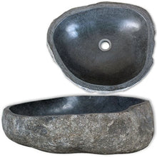 Tidyard Lavabo in Pietra Naturale per Bagno 46-52 cm, Lavandino Ovale in Pietra del Fiume, Creativo Lavabo da Appoggio