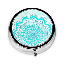Aqua Mandala, contenitore rotondo per pillole a 3 scomparti, in metallo, per medicina e vitamine, contenitore decorativo per viaggi all'aperto