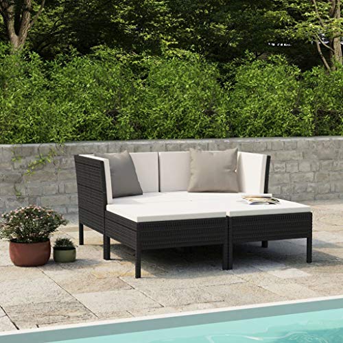 FAMIROSA Set Divani da Giardino 4 pz con Cuscini in Polyrattan Nero-6966