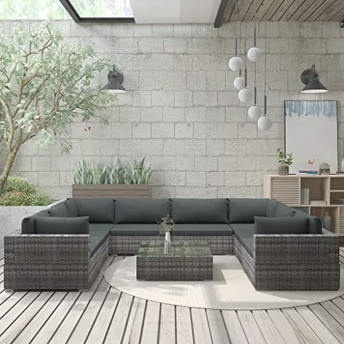 SKM Set Divani da Giardino 9 pz con Cuscini in Polyrattan Nero F