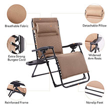 VONLUCE Sedia Sdraio Reclinabile con Portabicchieri Sedia Gravità Zero per Esterni con Poggiatesta Imbottito Lettino Pieghevole e Impermeabile per Giardino, Piscina e Spiaggia (Cachi)