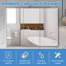 COSTWAY Mobile a Specchio per Bagno Armadietto Arredo con Specchio a Parete con 3 Ante e 2 Ripiani Regolabili in Altezza, Bianco, 90 x 11 x 65 cm