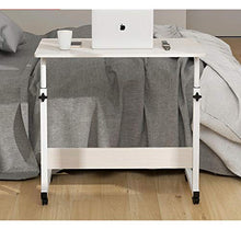Tubo d'Acciaio Tavolino Pc con MDF Bianco,Altezza Regolabile, Ruote,Comodino Camera Design per Scrivere, Mangiare E Desktop, Superficie Regolabile