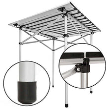 BAKAJI Tavolo Tavolino Camper Campeggio Picnic in Alluminio Pieghevole Top Arrotolabile Salvaspazio e Leggero, Ideale per Sagre Fiere Giardino Casa (70 x 70 cm)