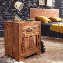 WOHNLING Comodino di Design in Legno massello sheesham 60 cm con cassetto e Porta Comodino per Boxspringbed