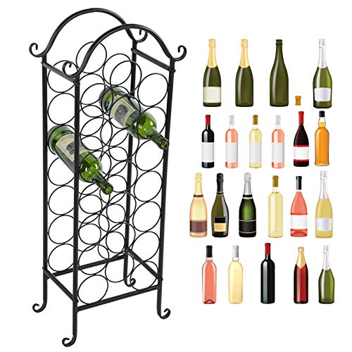 Porta Bottiglie in ferro, Scaffale a forma ad curvo per Vino Cantinetta Portabottiglie per 21 Bottiglie, 20 x 34 x 88 cm