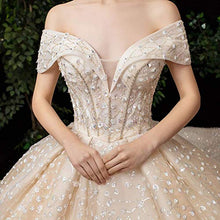 FTFTO Accessori per la casa Stylish Simplicity 2019 New Elegant Champagne Bride Dress Mesh Mesh Backless Trailing Tracing Shoulder Dress Large