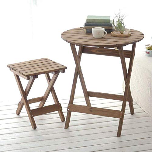 Attrezzatura domestica Tavolo pieghevole Tavoli da giardino Tavolo da pranzo Piccolo rotondo basso e sedie Set per campeggio all'aperto Tavolo da pranzo pieghevole in legno portatile (Dimensioni: #