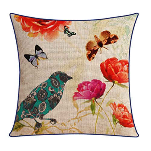 MEILING American Style Garden Cuscino di Cotone e Lino di Spessore Esempi di Fiori e Uccelli con Cuscini Cuscino Modello (Dimensioni : 60cm)