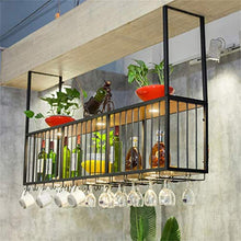 RUXMY Armadio per Vino Bar Portabottiglie da Parete con LED Downlight Portabottiglie in Vetro sospeso Grande scaffale a Doppio Strato Decorazione da Parete in Legno e Ferro - Nero