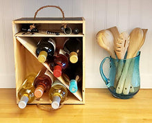Porta bottiglie di vino in legno multiuso con manici in corda