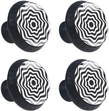 Floreale ottico geometrico dell'onda in bianco e nero Pomelli per Porta Set di 4 Pomelli per Mobili Manopole per Cassetti Cucina Armadio Vetro