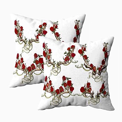Kris.D Fodere per Cuscini Natalizi, Fodere per Cuscini Decorative per Bambini Disegno Grafico Tavolette Corna Peonie Intrecciate Fodere per Cuscini da tiro 18X18 Pollici 2Pz