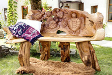 Windalf - Panchina da giardino rustica, 154 cm, con tartarughe portafortuna, realizzata a mano, in legno di radice