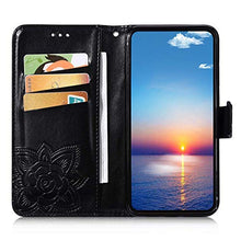 Saceebe Compatibile con Huawei Honor 10 lite/P Smart 2019 Custodia pelle Cover a libro Portafoglio Flip Case [Custodia in pelle goffrata con fiori e farfalle con cordino] Bumper,nero